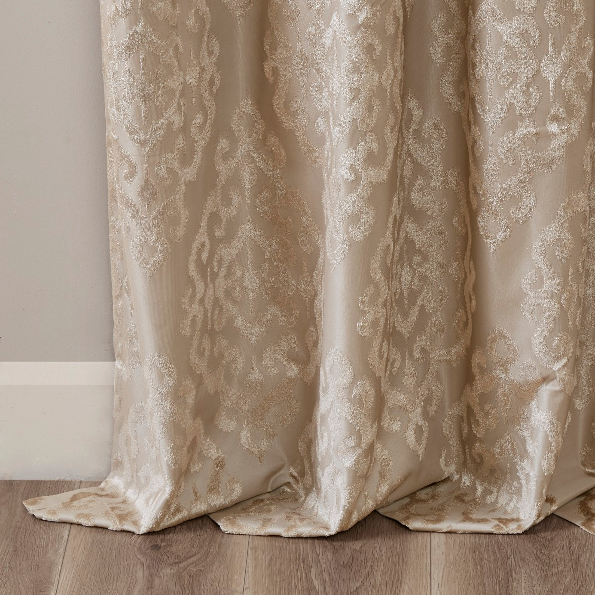 Knitted Jacquard Damask Total Blackout Grommet Top Curtain Panel - Champagne