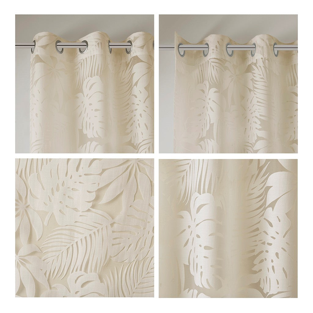 Palm Leaf Burnout Sheer Window Curtain with Palm Leaf Design - Natural