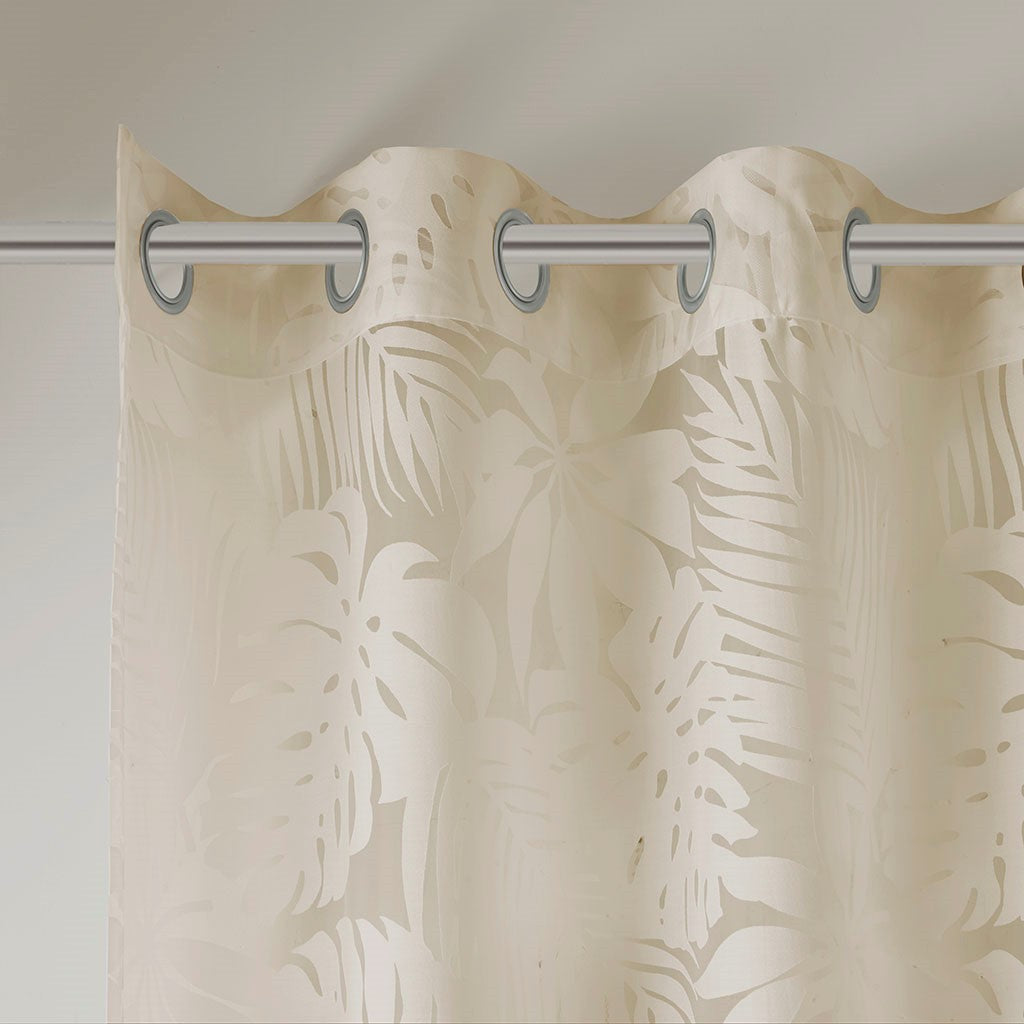 Palm Leaf Burnout Window Sheer Curtain with Palm Leaf Design - Natural