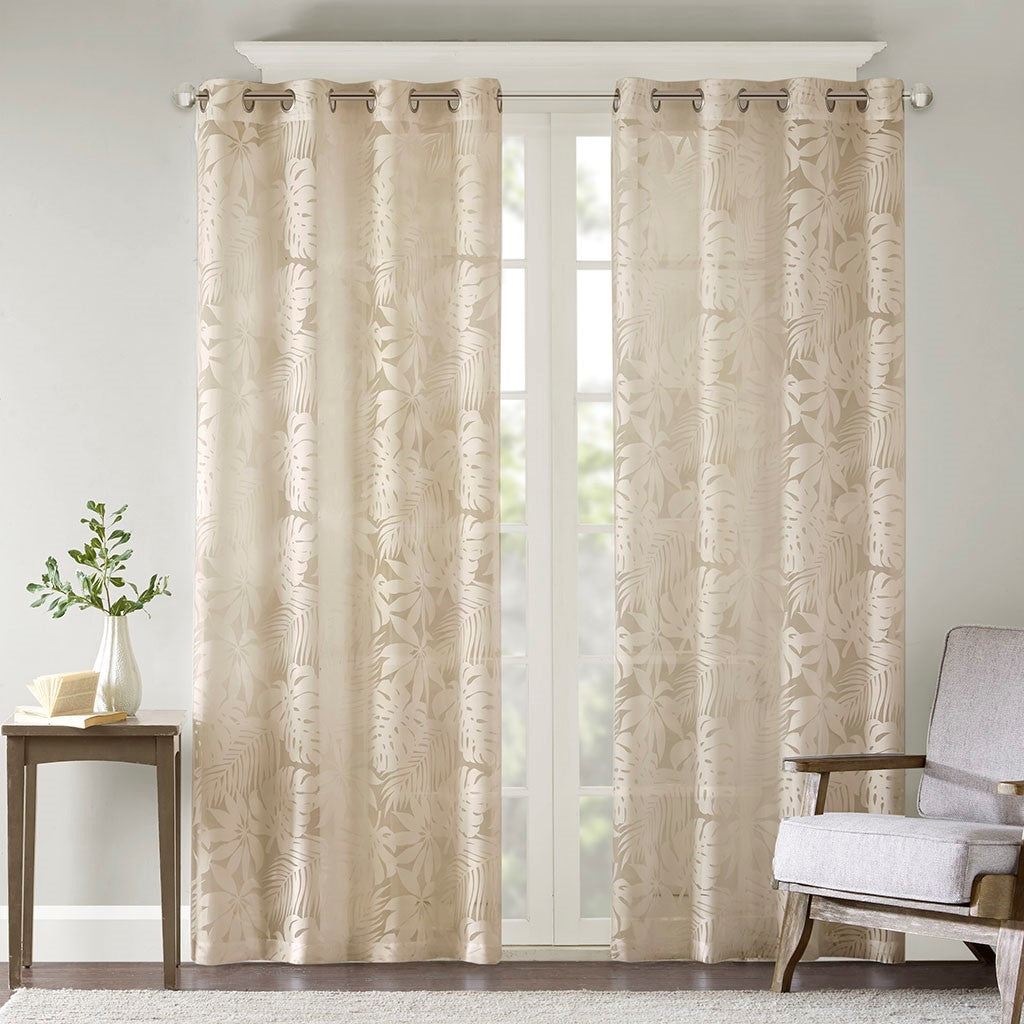 Palm Leaf Burnout Window Sheer Curtain with Palm Leaf Design - Natural