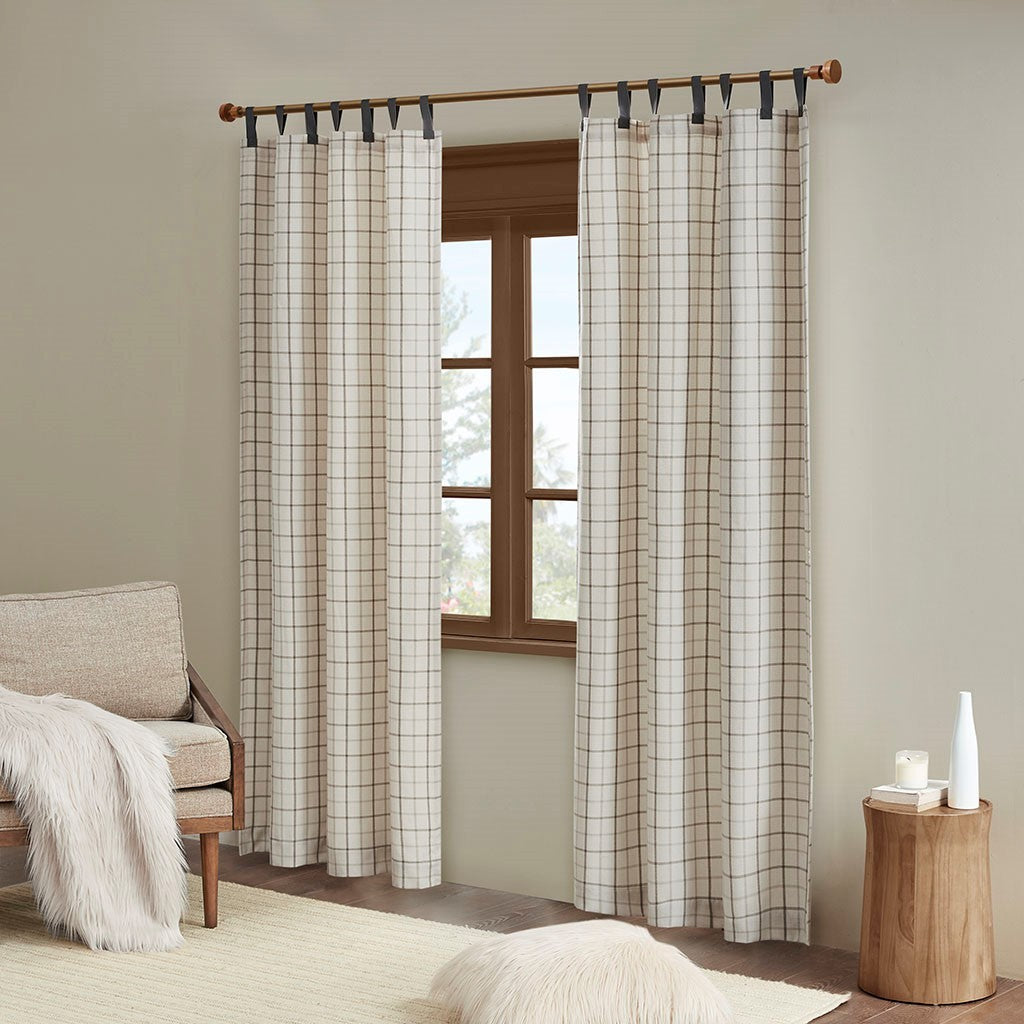 Plaid Faux Leather Curtain Panel with Fleece Lining - Dark Grey