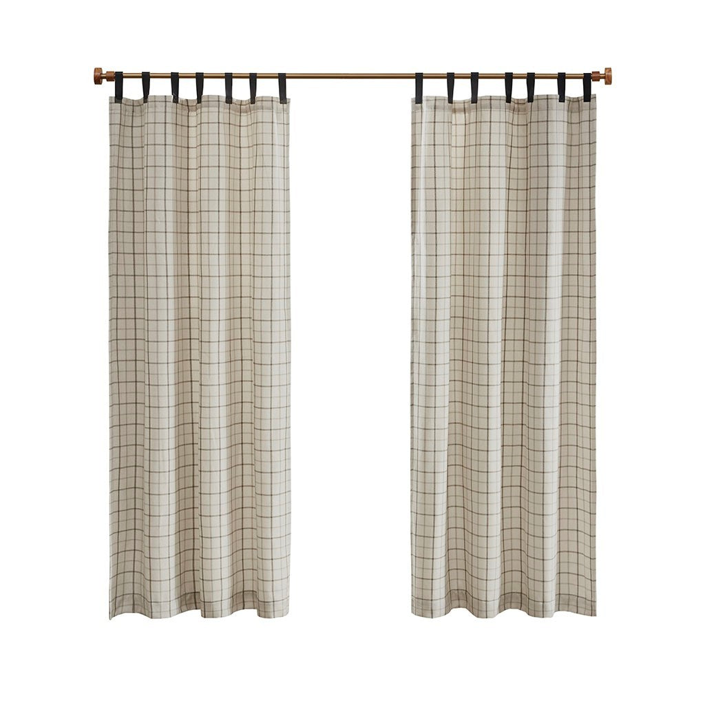 Plaid Faux Leather Curtain Panel with Fleece Lining - Dark Grey