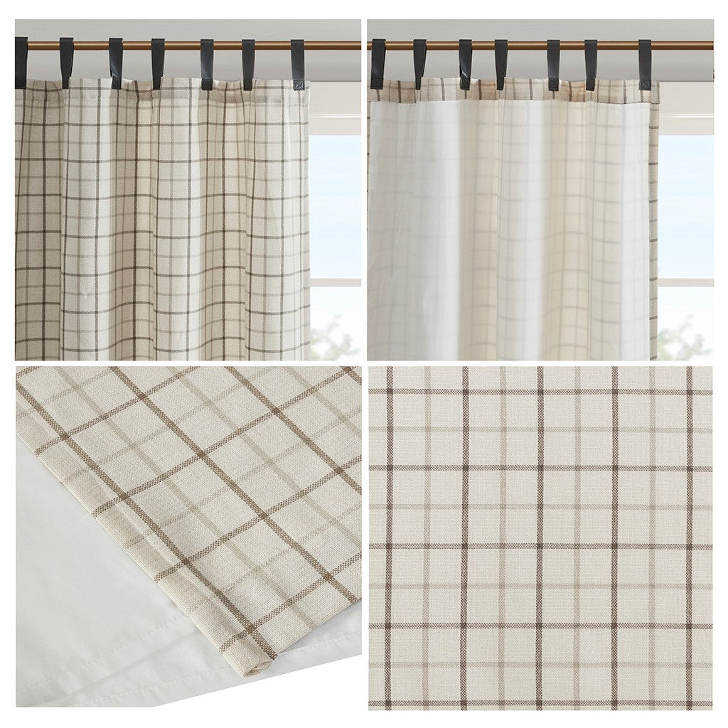 Plaid Faux Leather Curtain Panel with Fleece Lining - Dark Grey