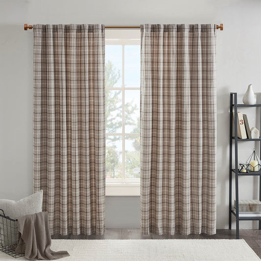 Plaid Rod Pocket and Back Tab Curtain Panel with Fleece Lining - Green Plaid