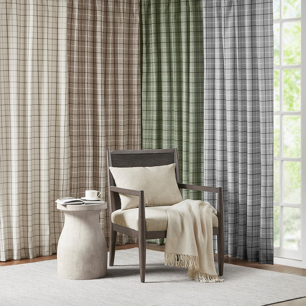 Plaid Rod Pocket and Back Tab Curtain Panel with Fleece Lining - Green Plaid