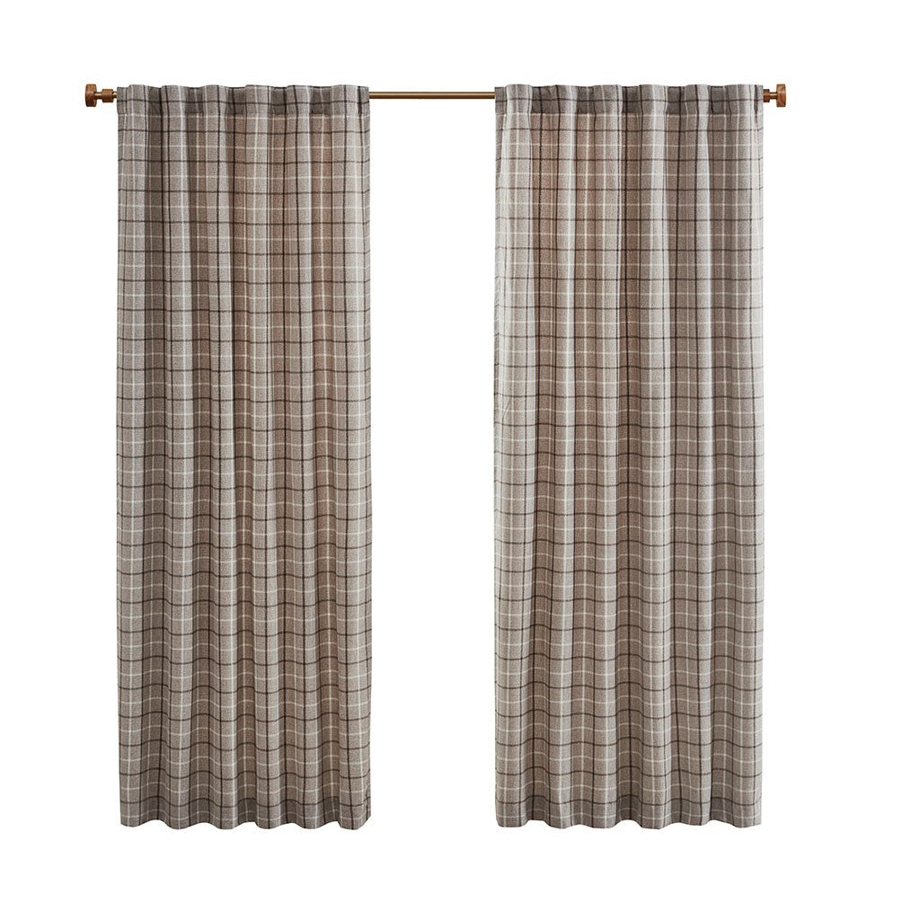 Plaid Rod Pocket and Back Tab Curtain Panel with Fleece Lining - Green Plaid