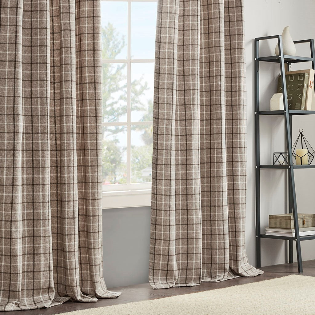 Plaid Rod Pocket and Back Tab Curtain Panel with Fleece Lining - Green Plaid