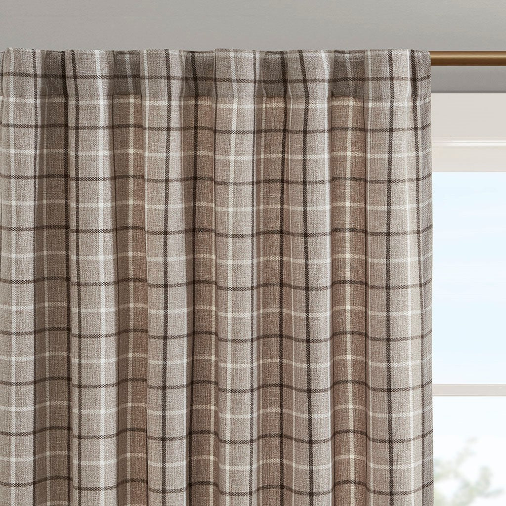Plaid Rod Pocket and Back Tab Curtain Panel with Fleece Lining - Green Plaid