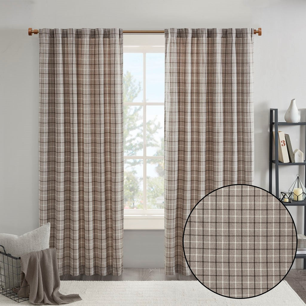 Plaid Rod Pocket and Back Tab Curtain Panel with Fleece Lining - Green Plaid