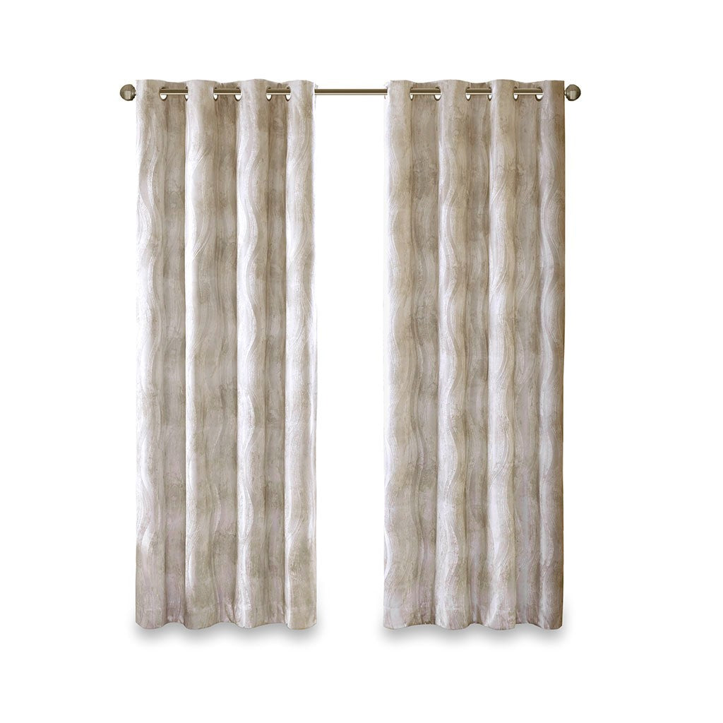 Printed Jacquard Grommet Top Total Blackout Curtain Panel - Beige