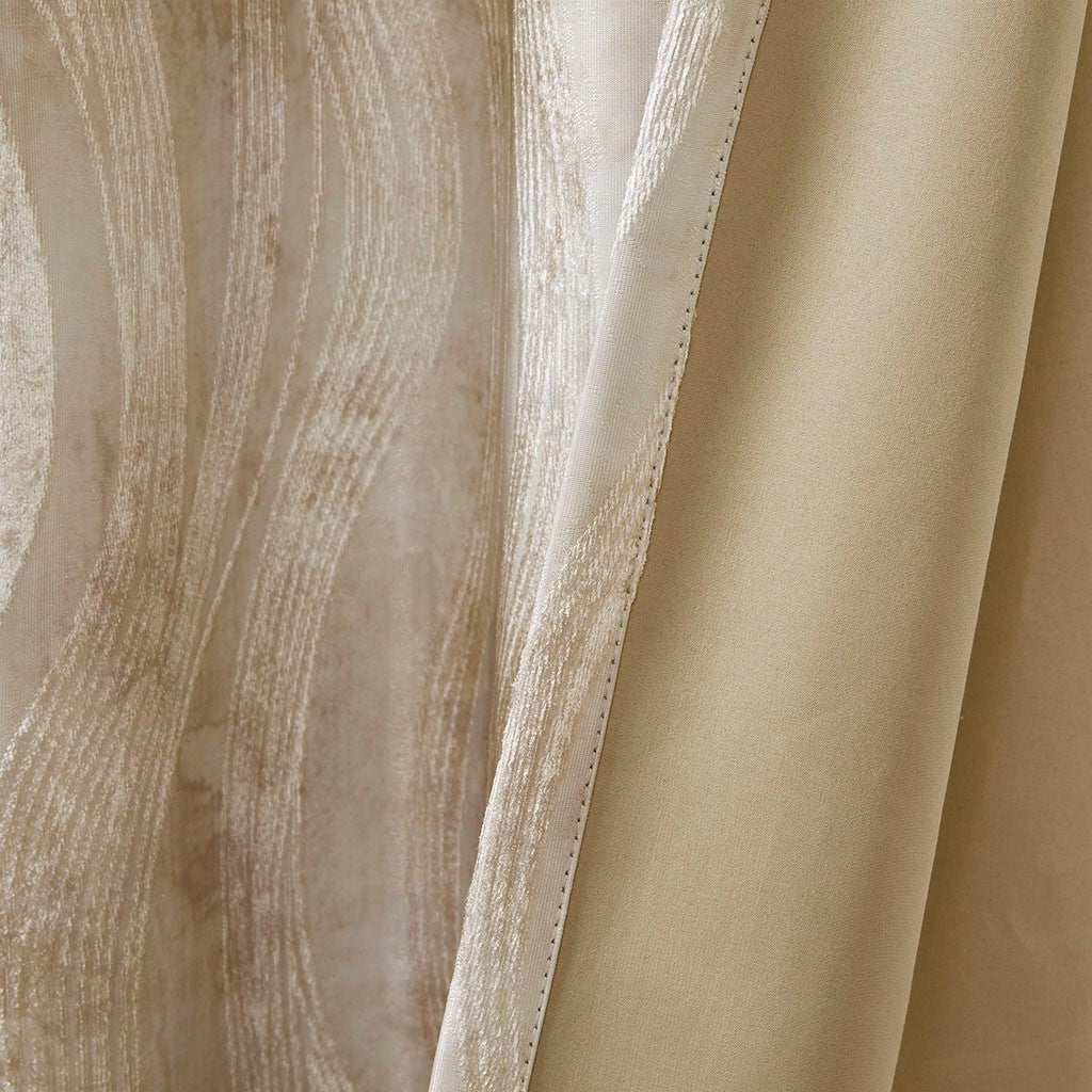 Printed Jacquard Grommet Top Total Blackout Curtain Panel - Beige