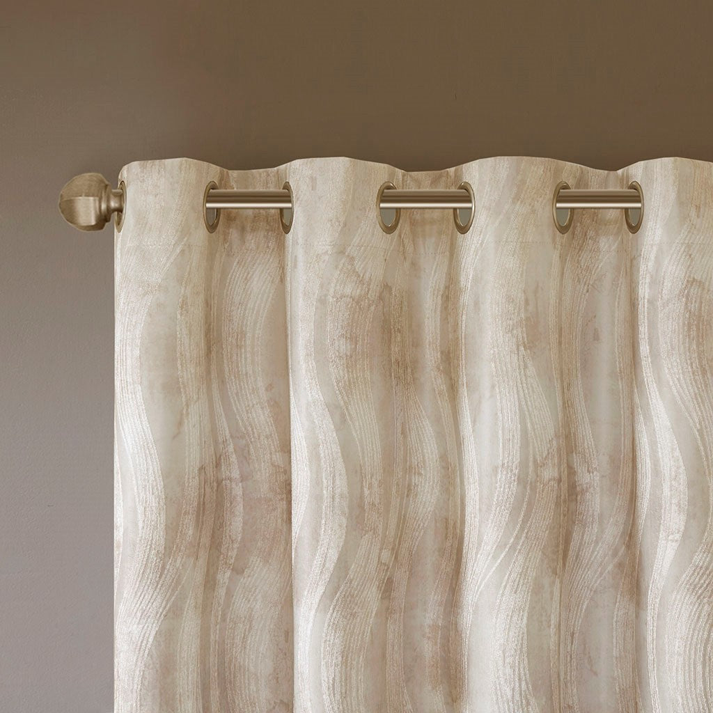 Printed Jacquard Grommet Top Total Blackout Curtain Panel - Beige