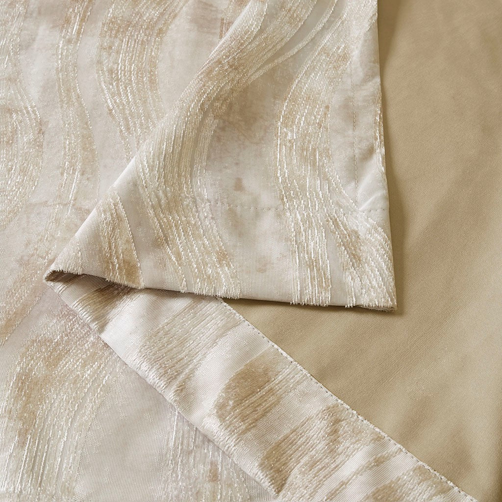 Printed Jacquard Grommet Top Total Blackout Curtain Panel - Beige