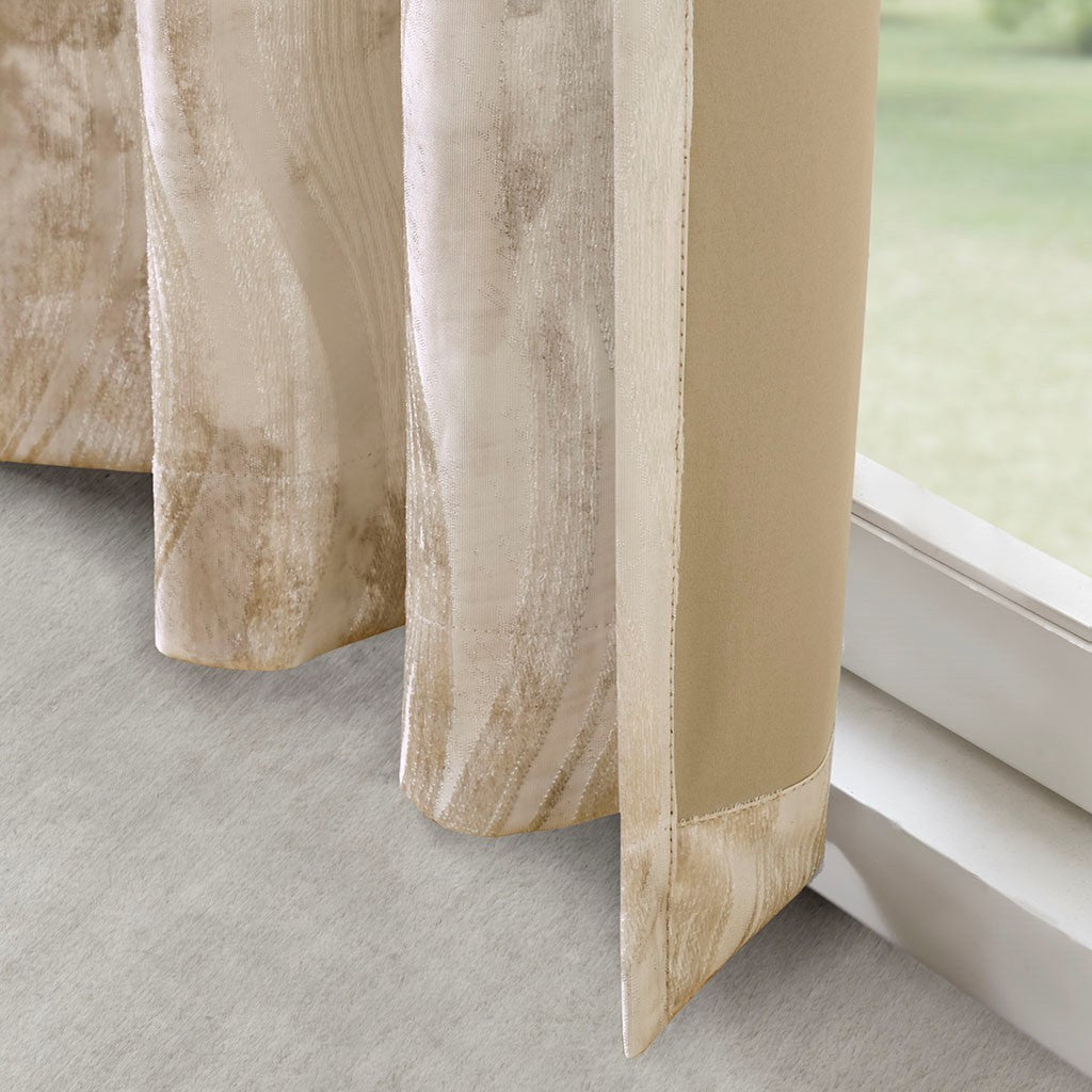 Printed Jacquard Grommet Top Total Blackout Curtain Panel - Beige
