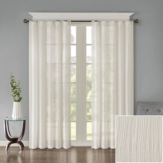 Solid Crushed Curtain Panel Pair with Sheer Texture - White