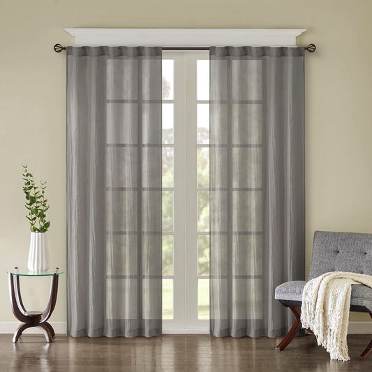 Solid Crushed Curtain Panel Pair with Sheer Texture - Grey
