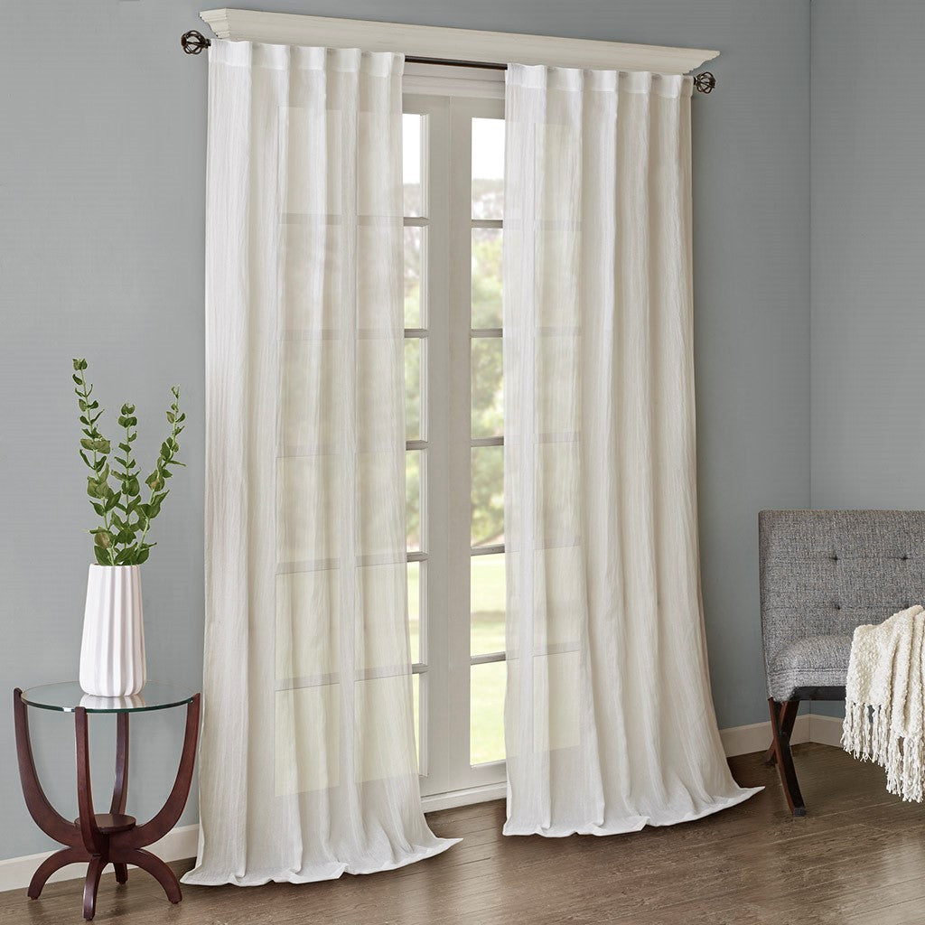Solid Crushed Curtain Panel Pair with Sheer Texture - White