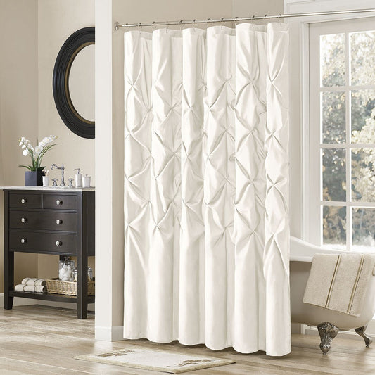 Tufted Semi-Sheer Shower Curtain with Tufted Texture - White