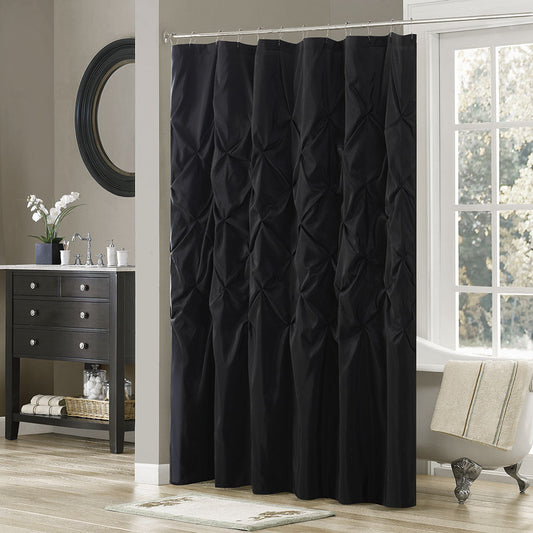Tufted Semi-Sheer Shower Curtain with Tufted Texture - Soft Black