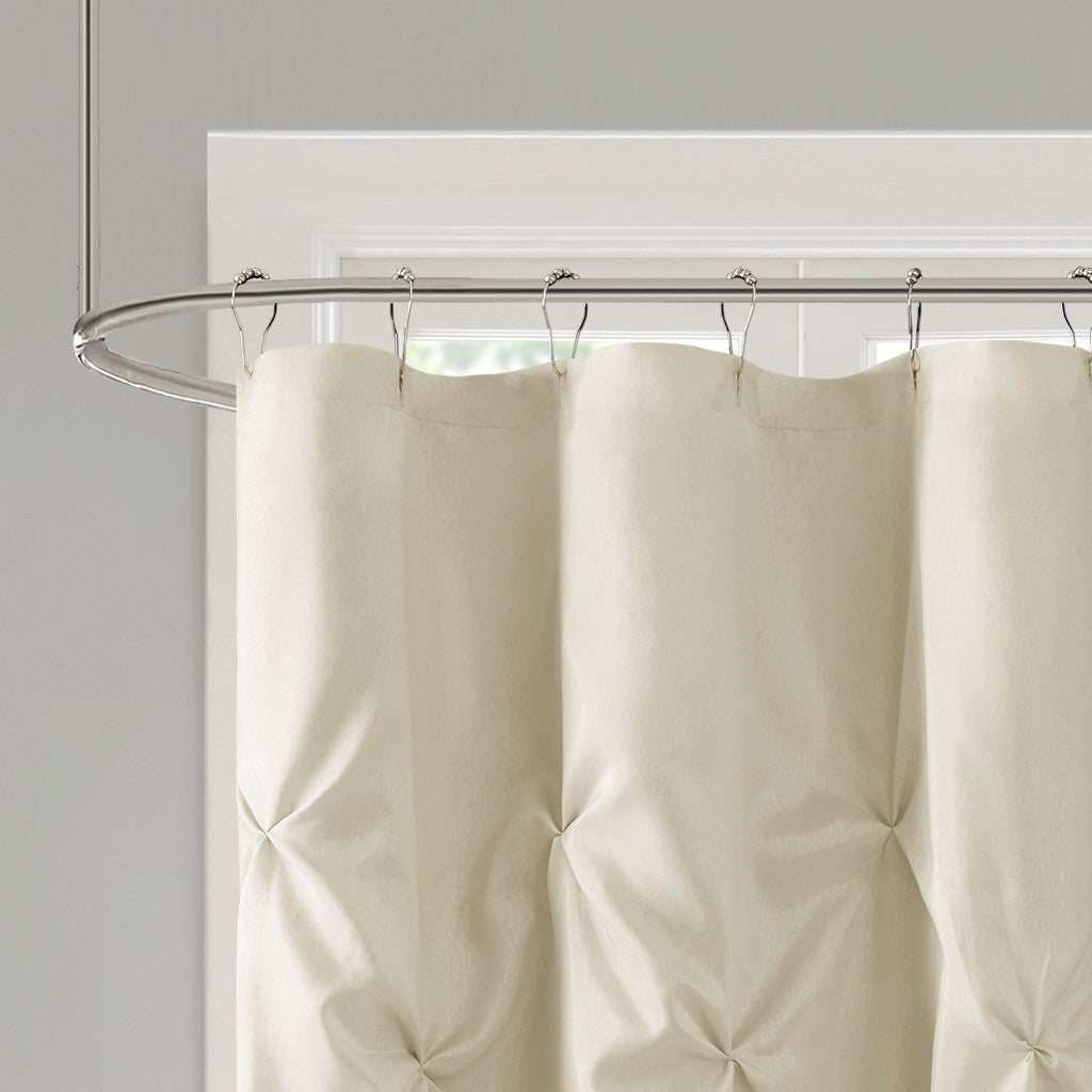 Tufted Semi-Sheer Shower Curtain with Textured Detail - Beige