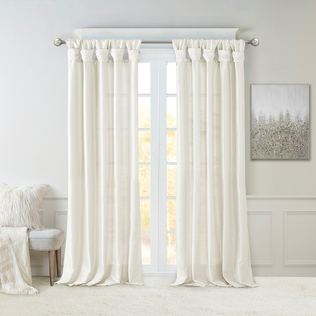 Twist Tab Lined Window Curtain Panel with Enhanced Privacy - White