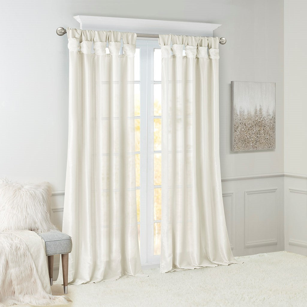 Twist Tab Lined Window Curtain Panel with Enhanced Privacy - White