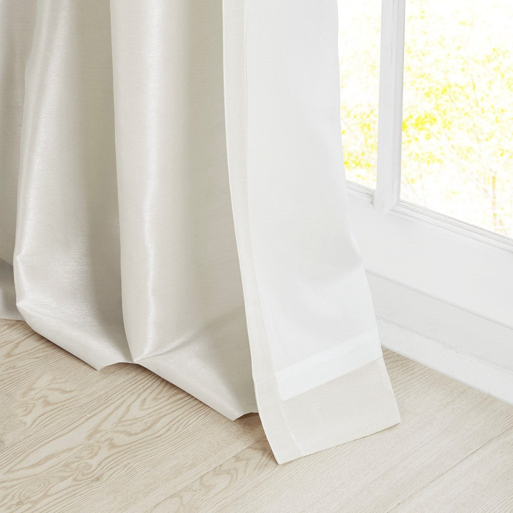 Twist Tab Lined Window Curtain Panel with Faux Silk Sheen - White