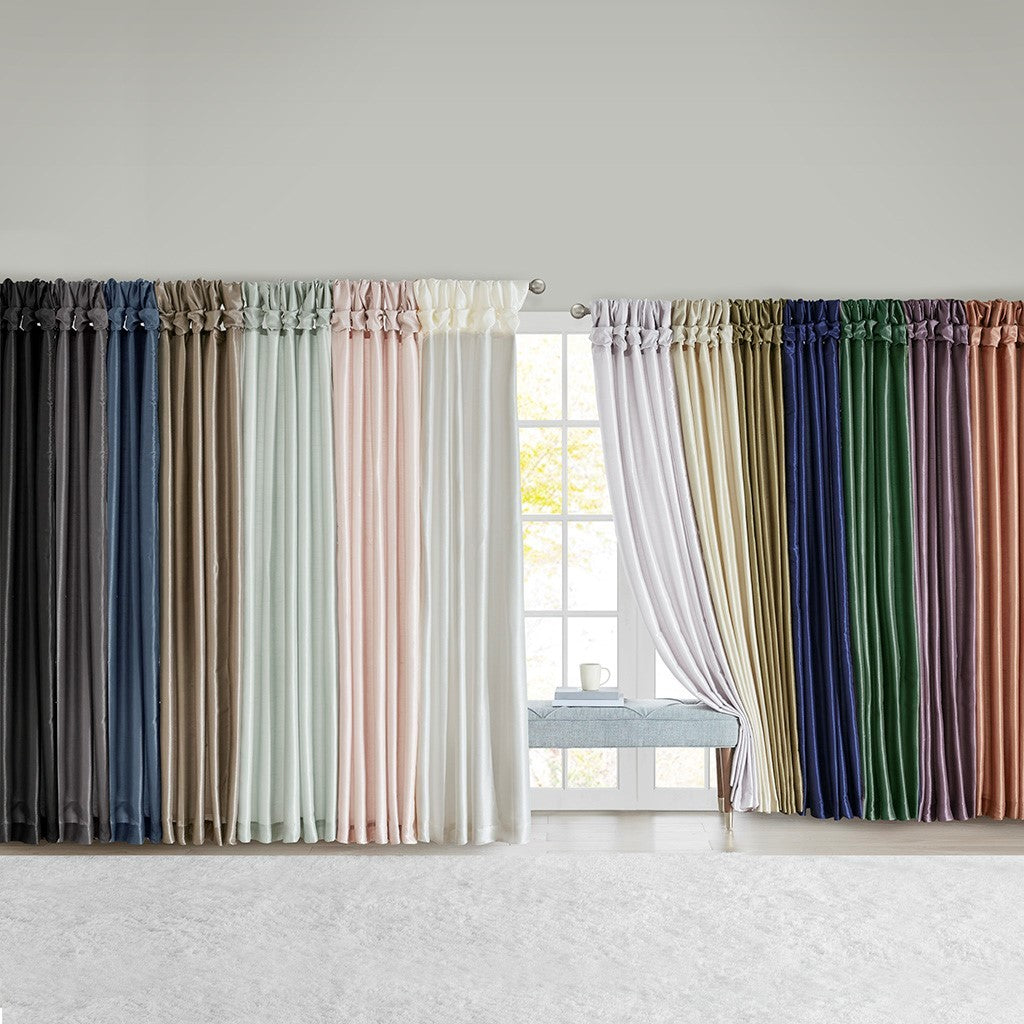 Twist Tab Lined Window Curtain Panel with Faux Silk Sheen - White