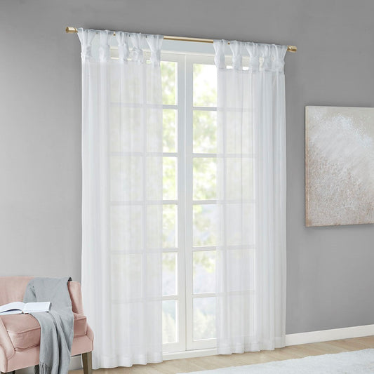 Twist Tab Voile Sheer Window Pair with Twist Tab Top – White Sheer Curtains