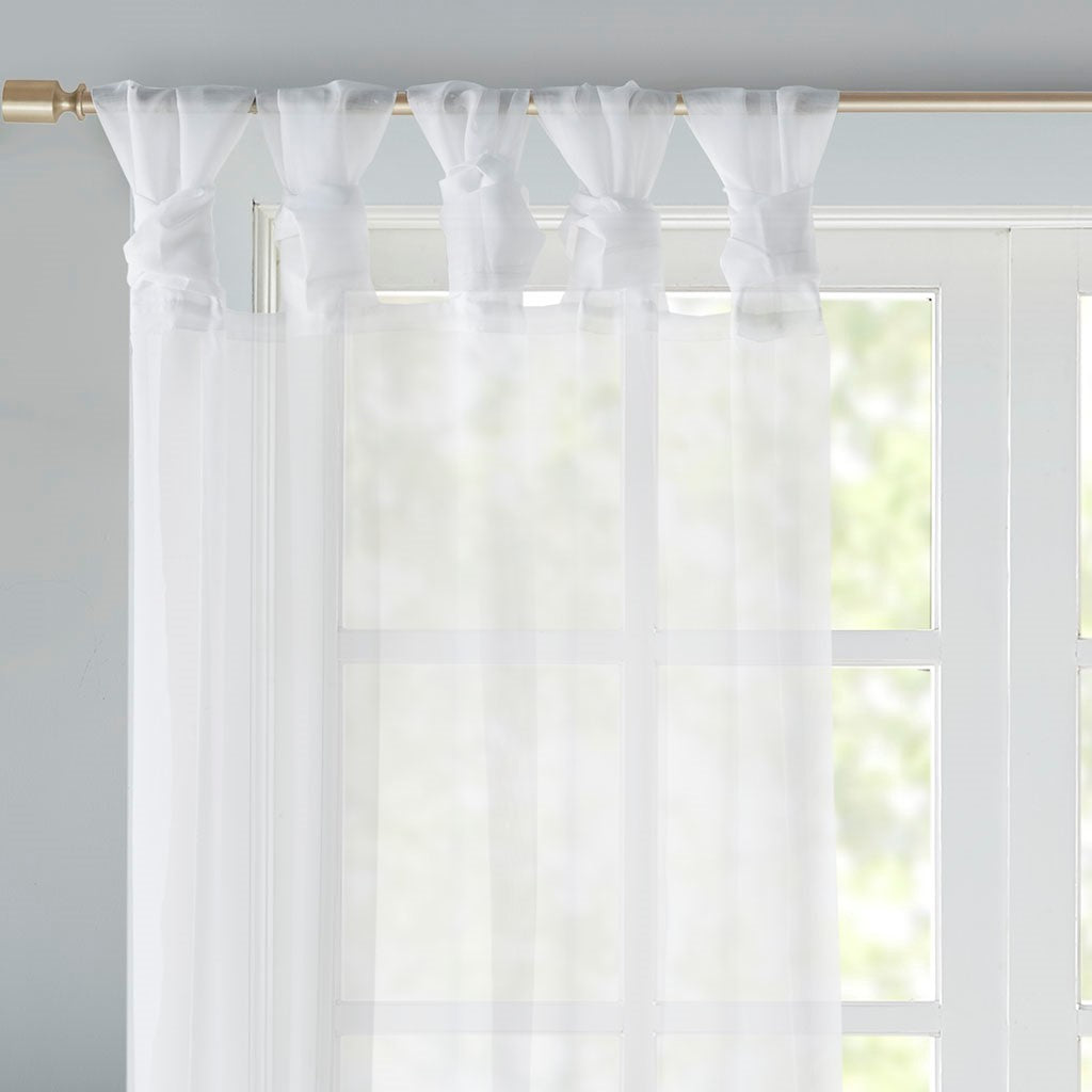 Twist Tab Voile Sheer Window Pair with Twist Tab Top – White Sheer Curtains