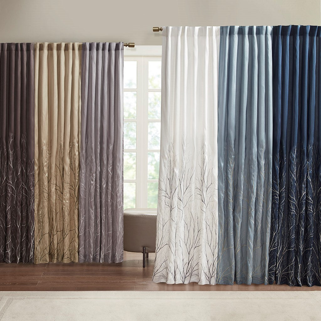 White Embroidered Curtain Panel with Lining - 50x95 Inches
