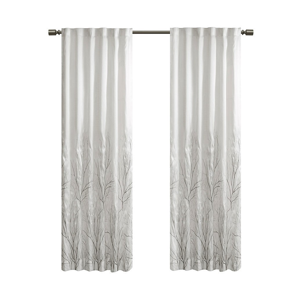 White Embroidered Curtain Panel with Lining - 50x95 Inches