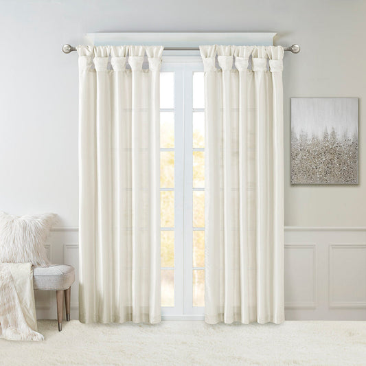 White Twist Tab Lined Window Curtain Panel with Privacy Lining - 50" x 84"