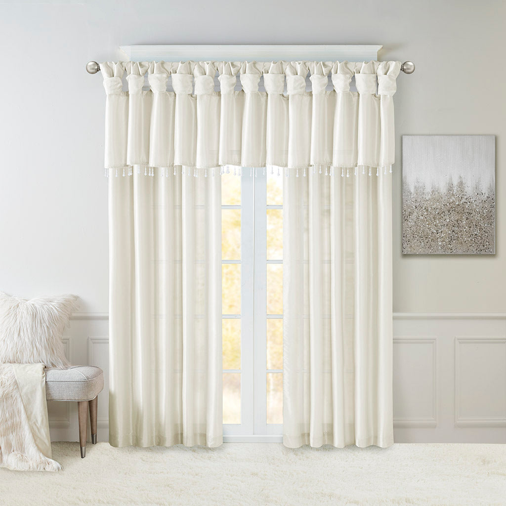 White Twist Tab Lined Window Curtain Panel with Privacy Lining - 50" x 84"