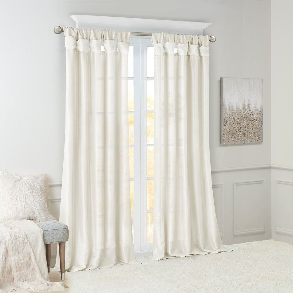 White Twist Tab Lined Window Curtain Panel with Privacy Lining - 50" x 84"