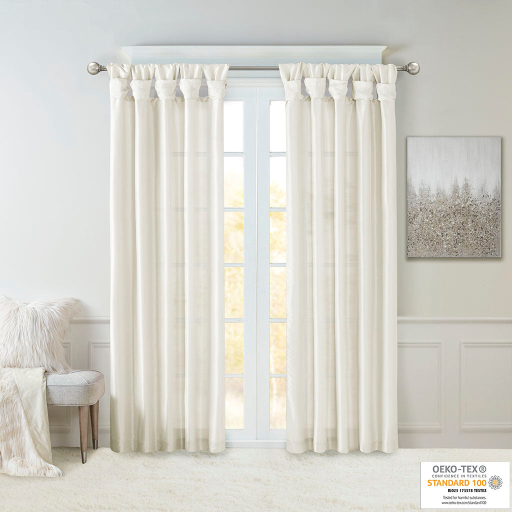 White Twist Tab Lined Window Curtain Panel with Privacy Lining - 50" x 84"