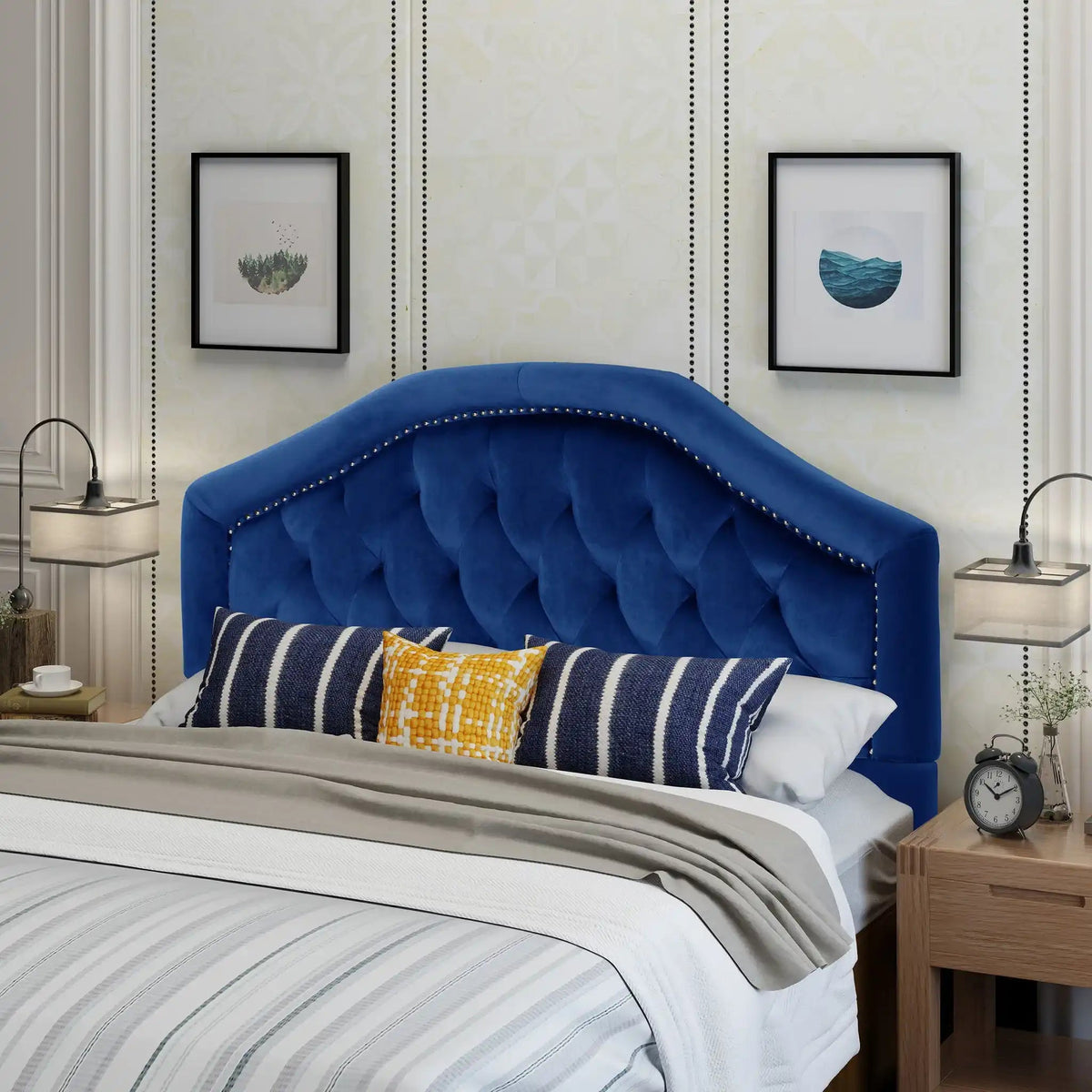 Kaarina Contemporary Tufted Fabric Headboard with Nailhead Trim - Queen