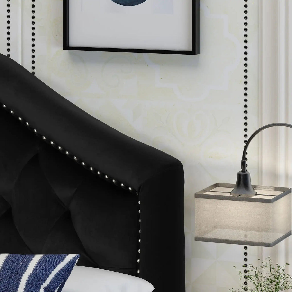 Kaarina Contemporary Tufted Fabric Headboard with Nailhead Trim - Queen