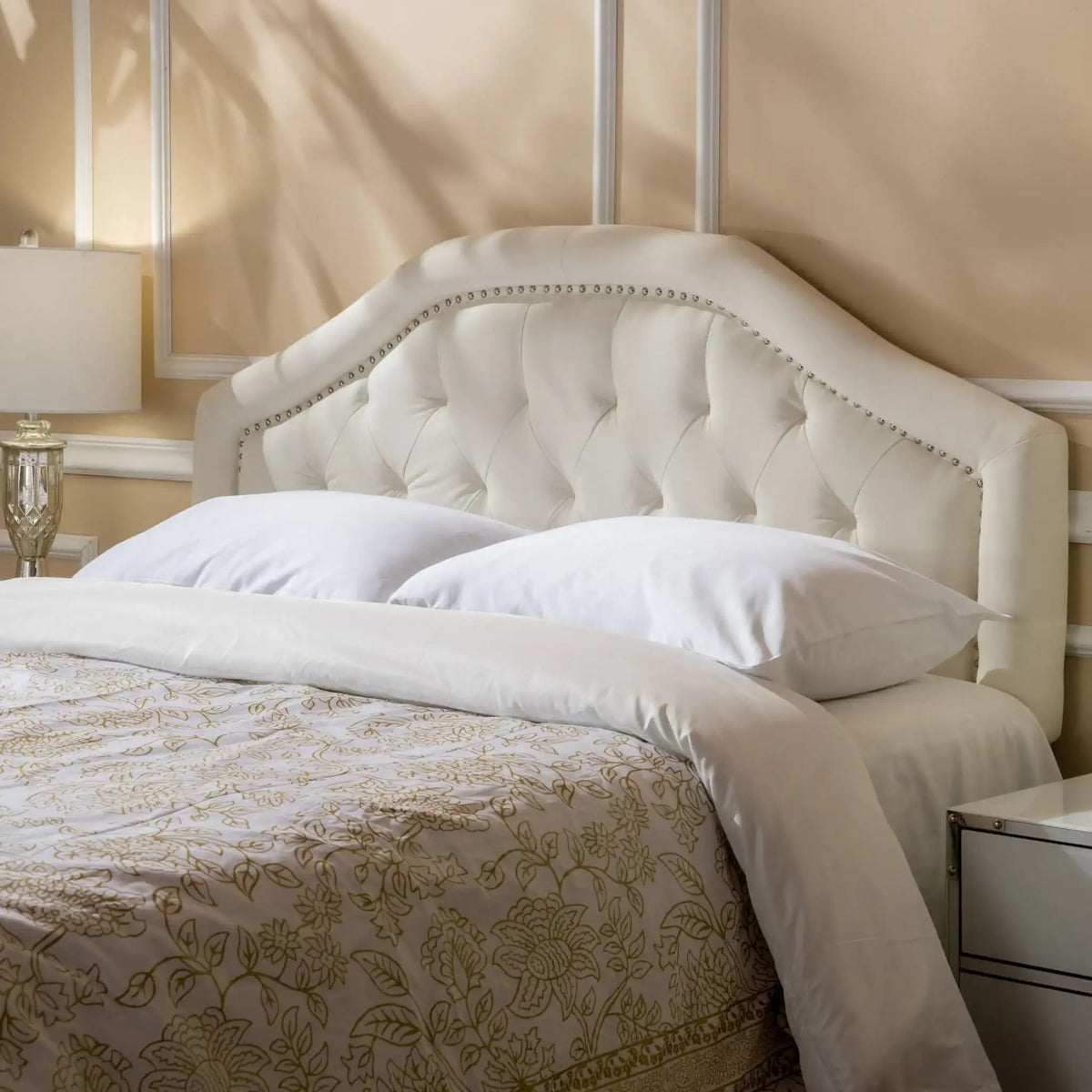 Kaarina Contemporary Tufted Fabric Headboard with Nailhead Trim - Queen