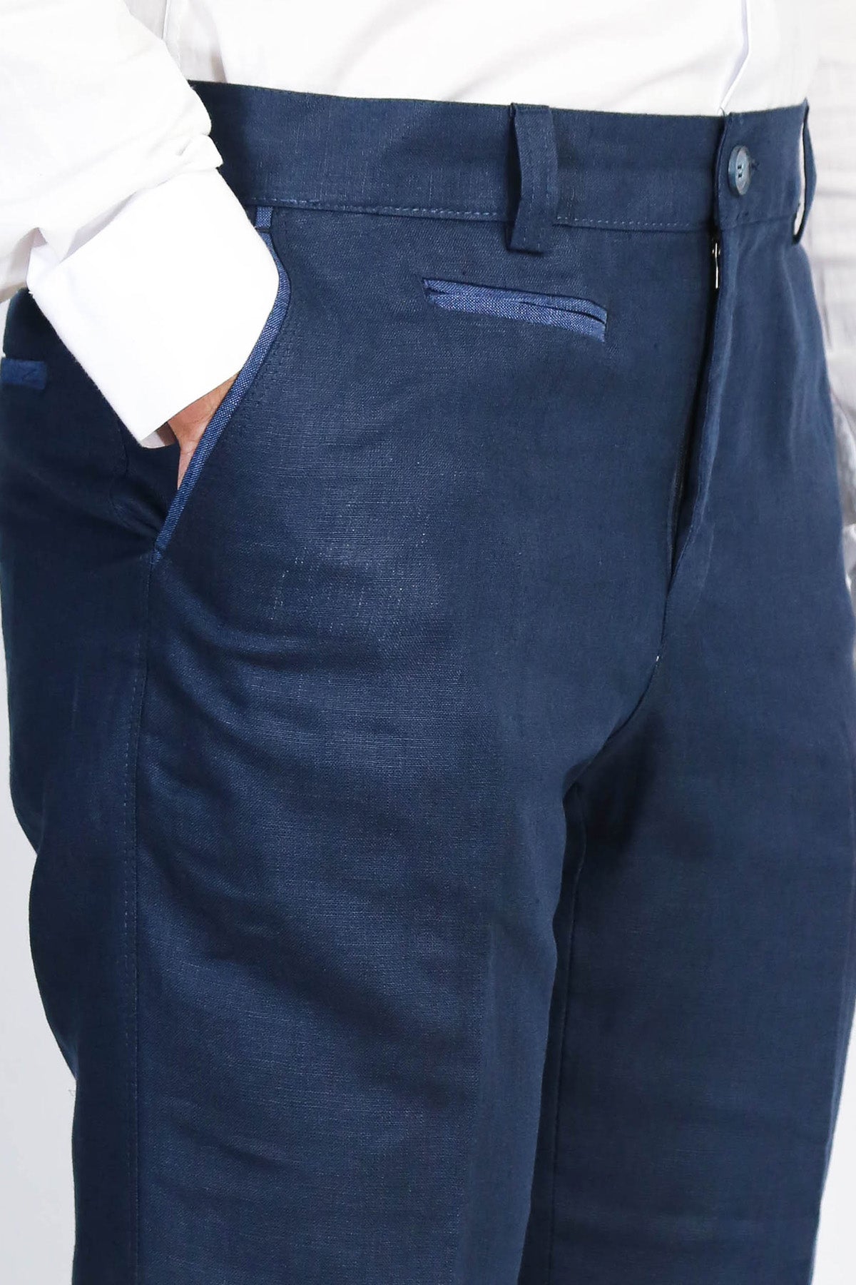 Navy Solid Slim Fit Dress Trousers – Wessi