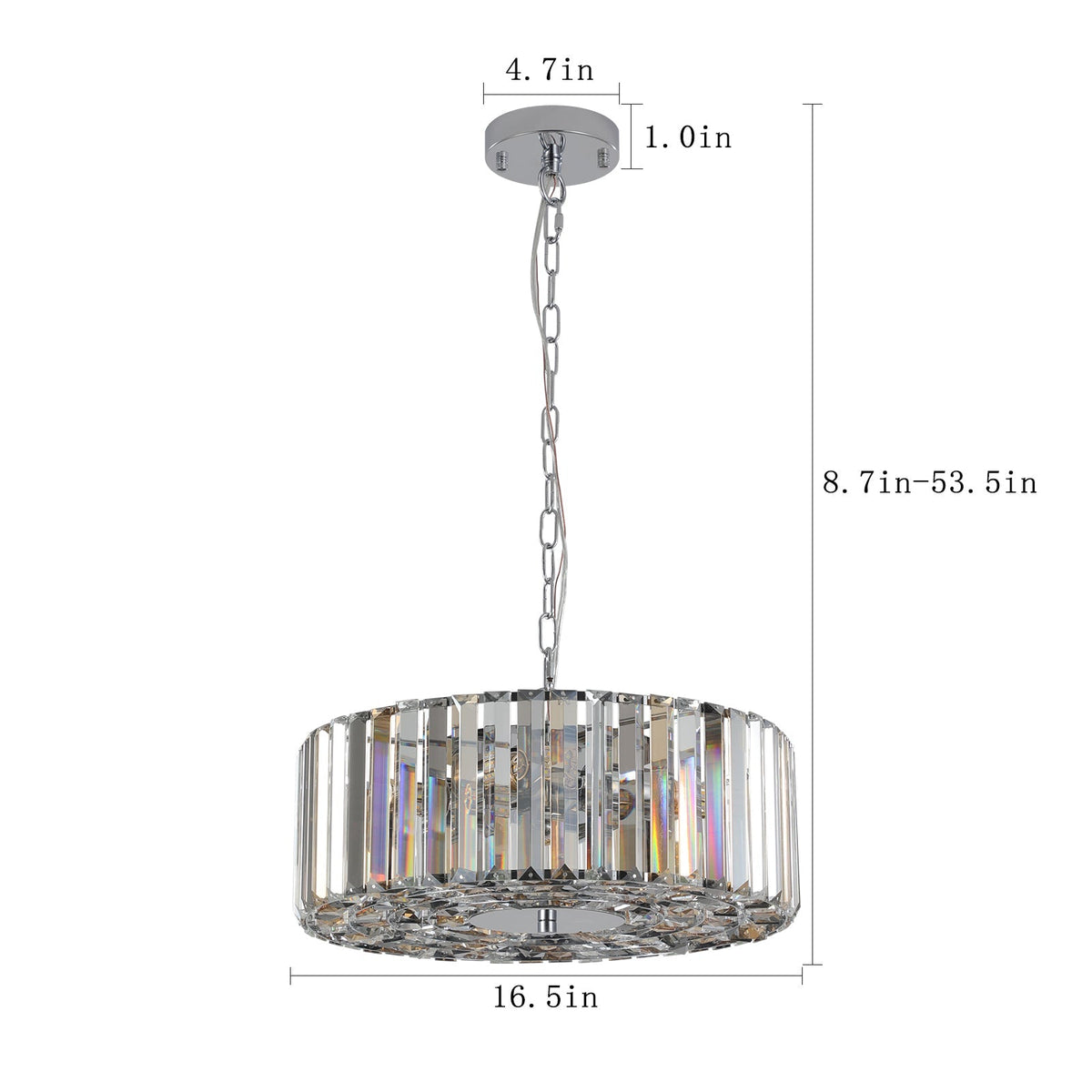 17' Chrome Crystal Pendant Chandelier with Adjustable Height - Transparent