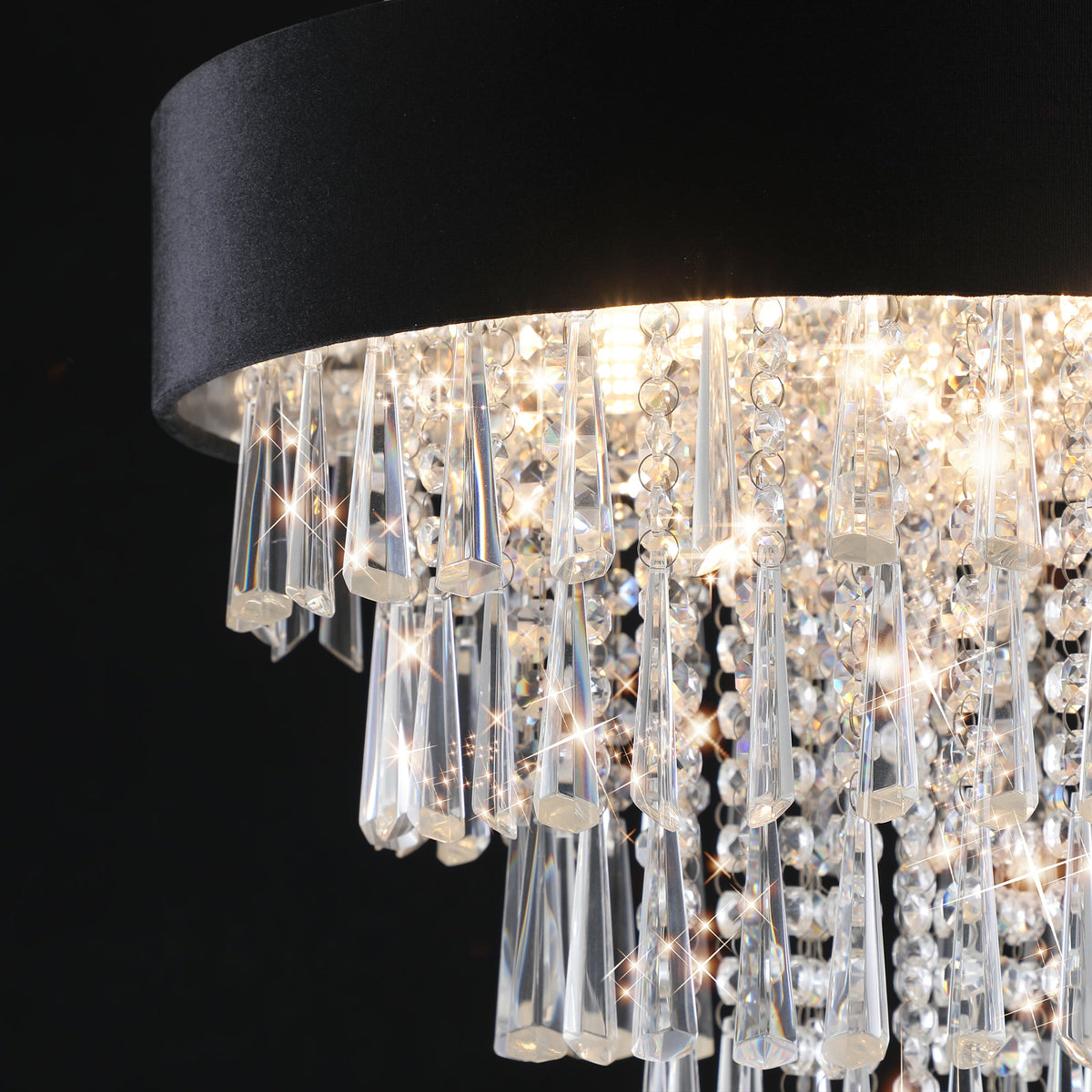 18-Inch Modern Crystal Chandelier with Black Velvet Shade - Transparent