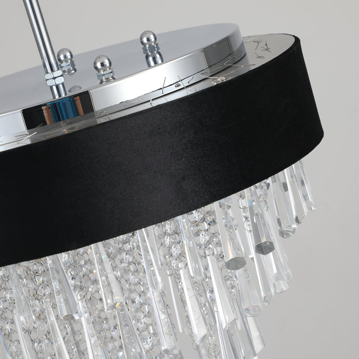 18-Inch Modern Crystal Chandelier with Black Velvet Shade - Transparent