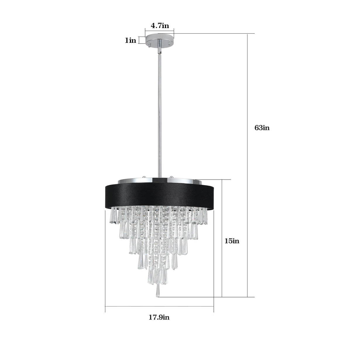 18-Inch Modern Crystal Chandelier with Black Velvet Shade - Transparent