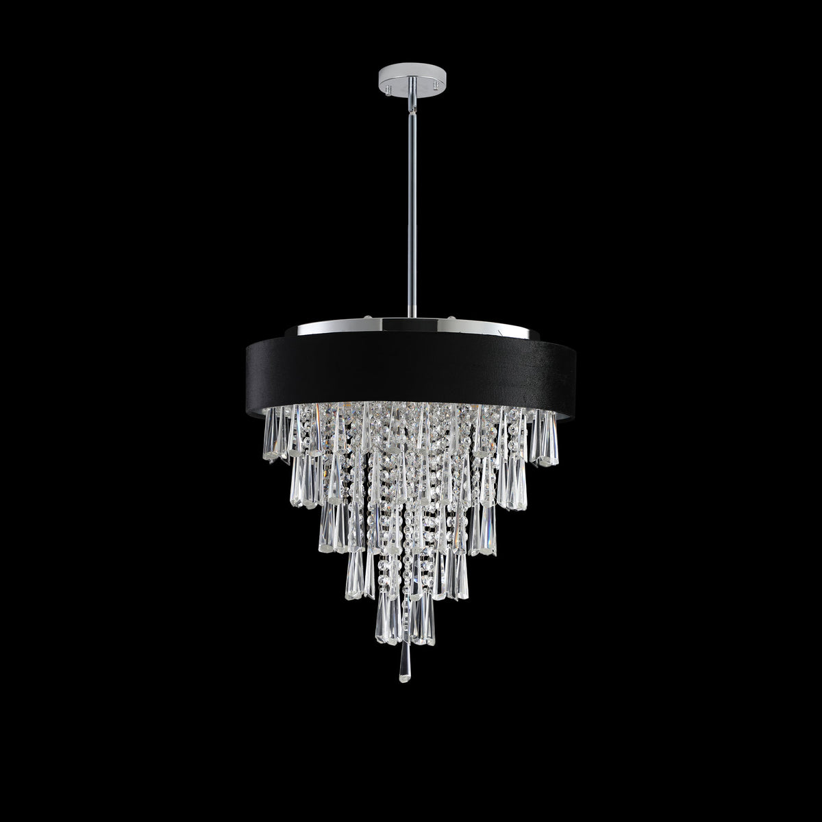 18-Inch Modern Crystal Chandelier with Black Velvet Shade - Transparent