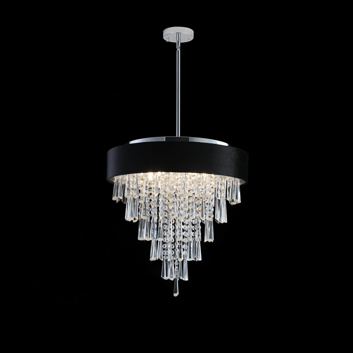 18-Inch Modern Crystal Chandelier with Black Velvet Shade - Transparent