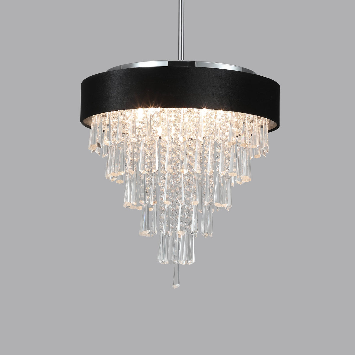 18-Inch Modern Crystal Chandelier with Black Velvet Shade - Transparent