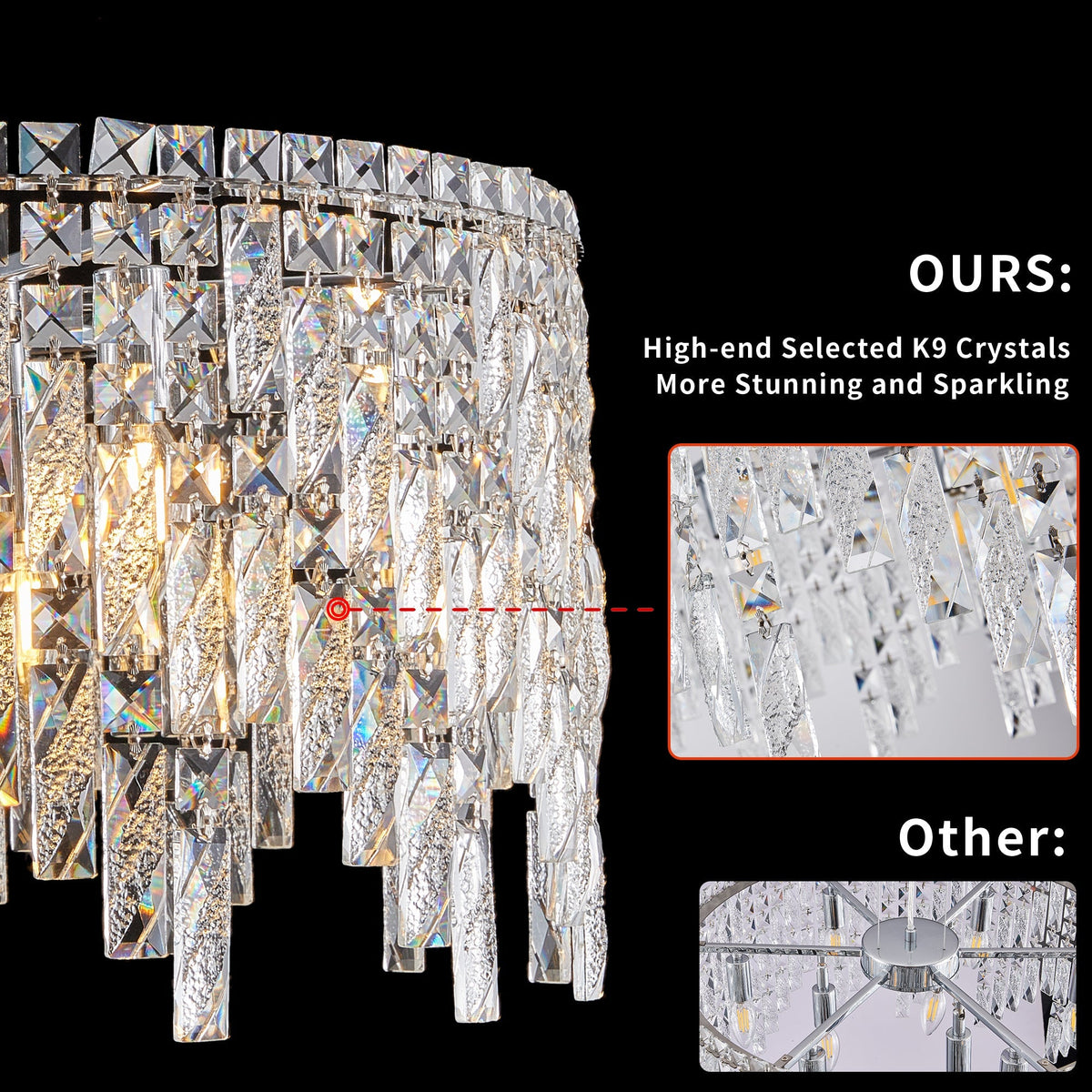 24" Round Silver Crystal Chandelier with K9 Crystals - Chrome