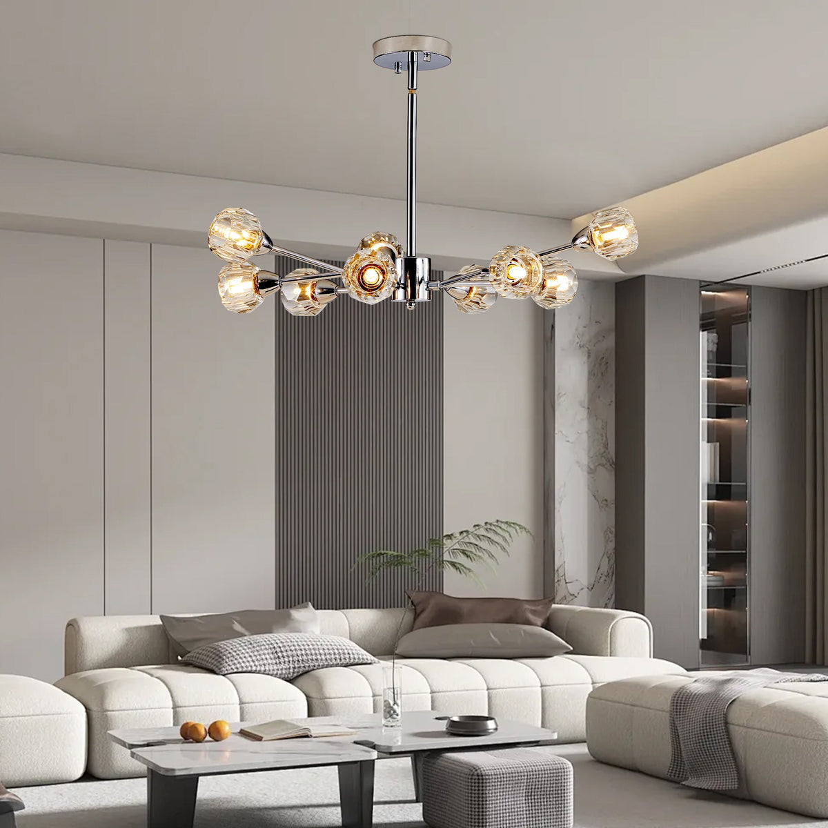 28" Modern Crystal Chandelier with 9 Lights - Chrome