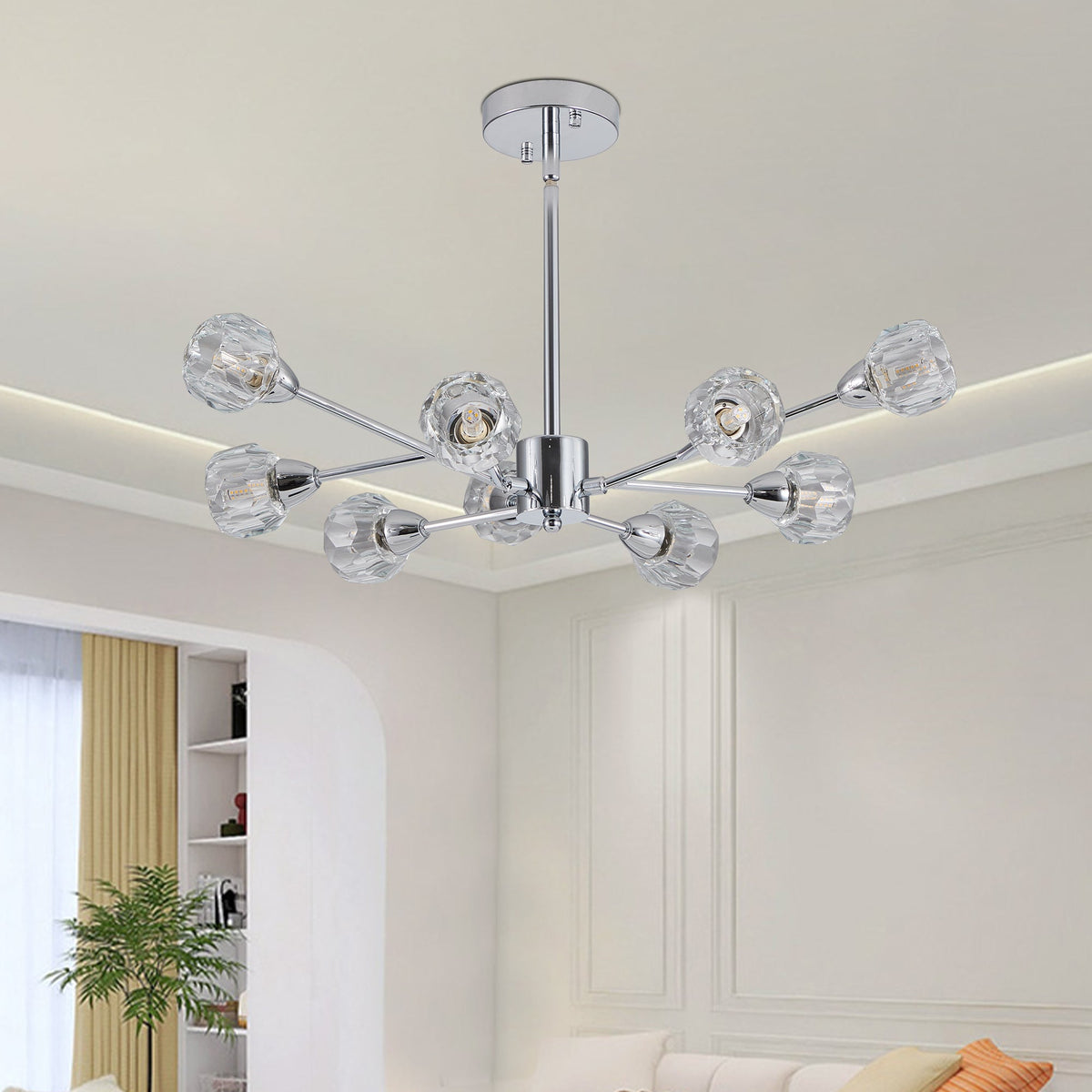 28" Modern Crystal Chandelier with 9 Lights - Chrome